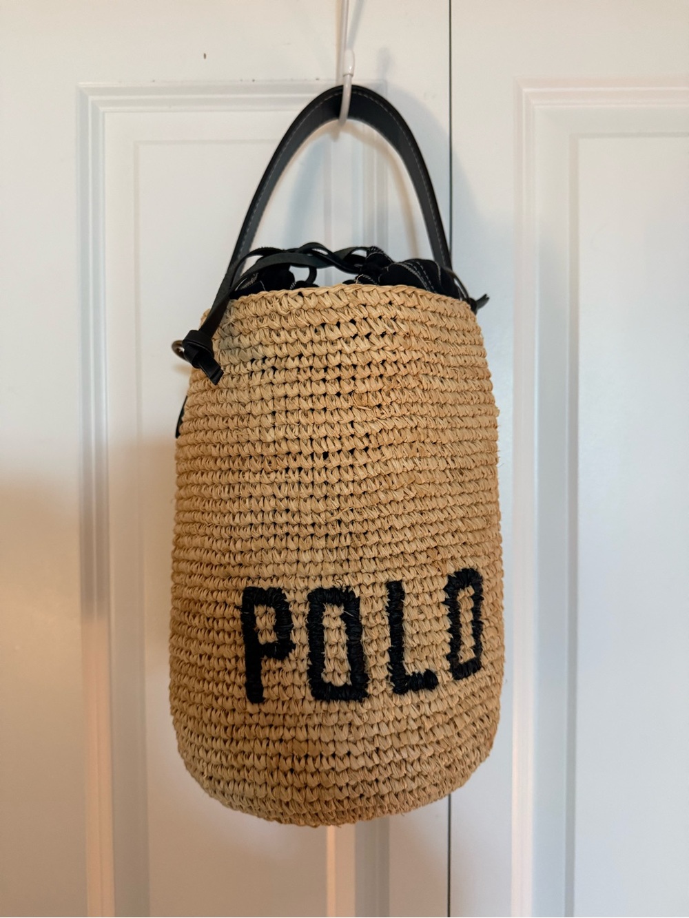 POLO Ralph Lauren Raffia Straw Bucket Tote Shoulder Bag Drawstring - Picture 4 of 7